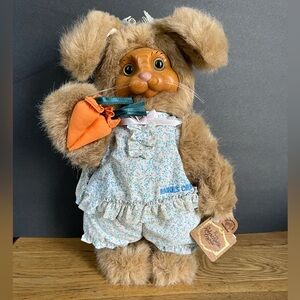 Robert Raikes Rabbit Wood Face Dottie Carrot Stuffed Animal Easter Bunny Vintage